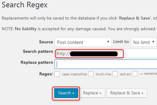Search RegexにURLを入力